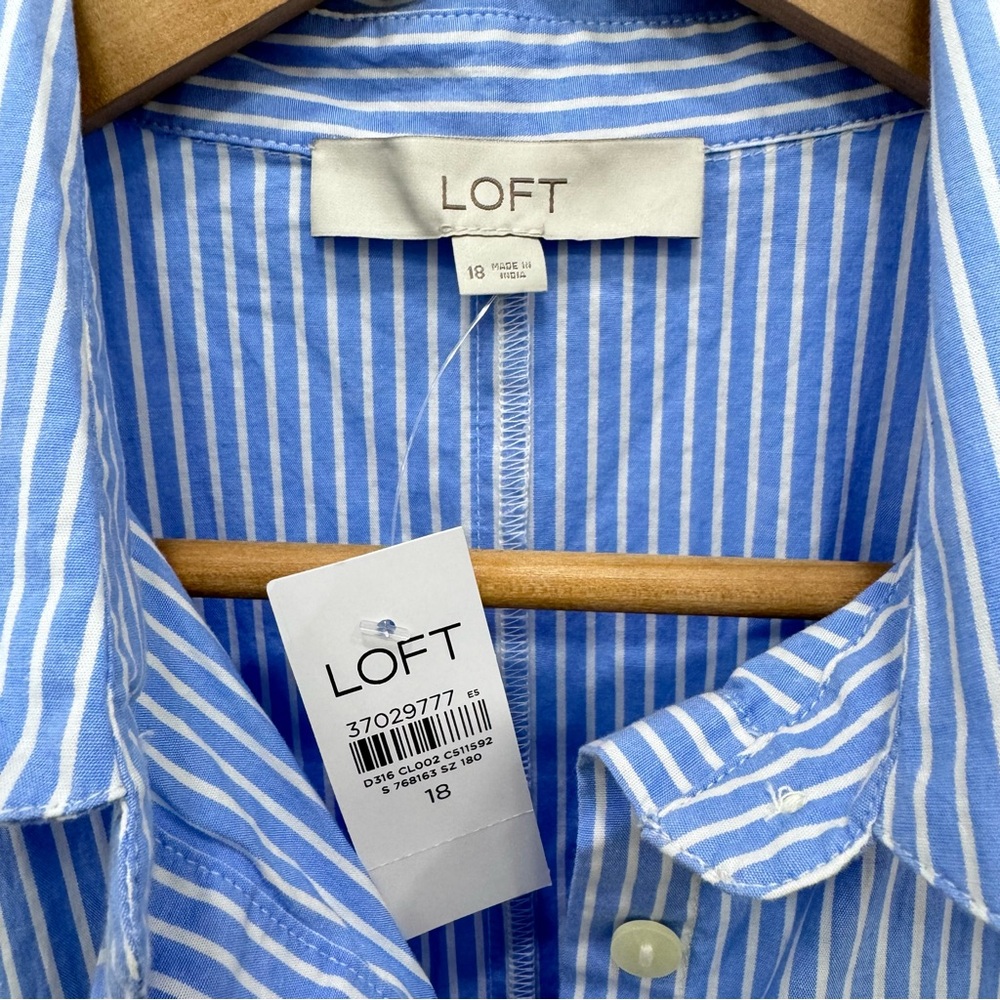 LOFT Striped Poplin Pleated Bodice Shirt Dress Blue White Stripe NWT Plus Sz 18 - Picture 5 of 9
